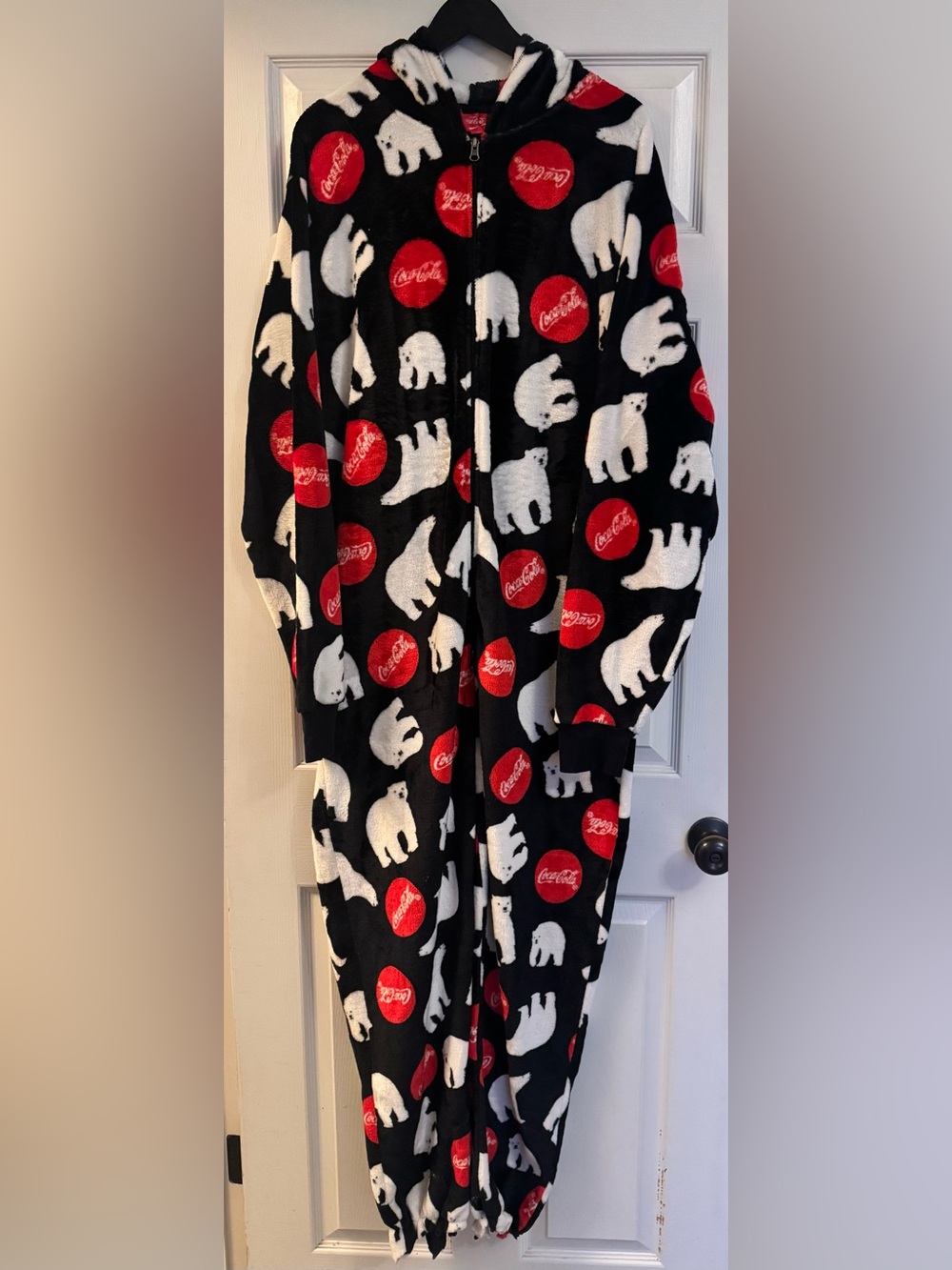 Coca Cola Polar Bear Fleece Pajamas - Black, White & Red XL